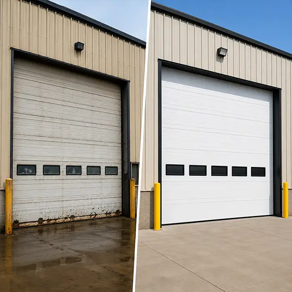 Garage Door of Arlington technician repairing garage door before and after