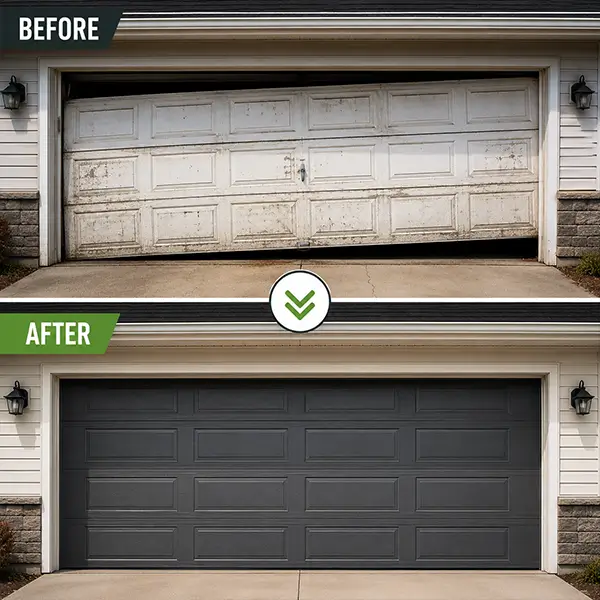 Garage Door of Arlington technician repairing garage door before and after
