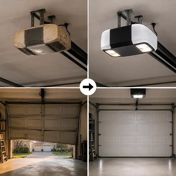 Garage Door of Arlington technician repairing garage door before and after
