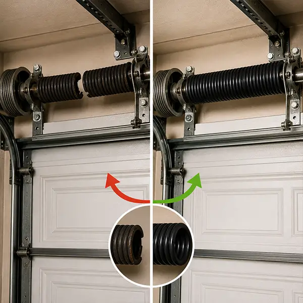 Garage Door of Arlington technician repairing garage door before and after